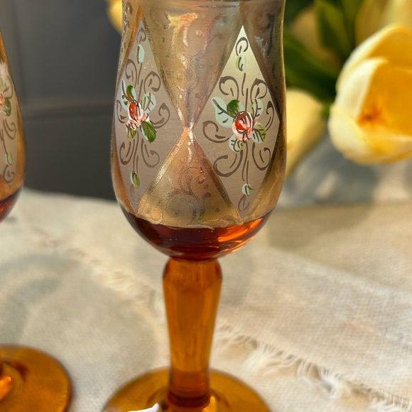 Bohemian cordial art glass,hand painted,set of 2 - Picture 6 of 8